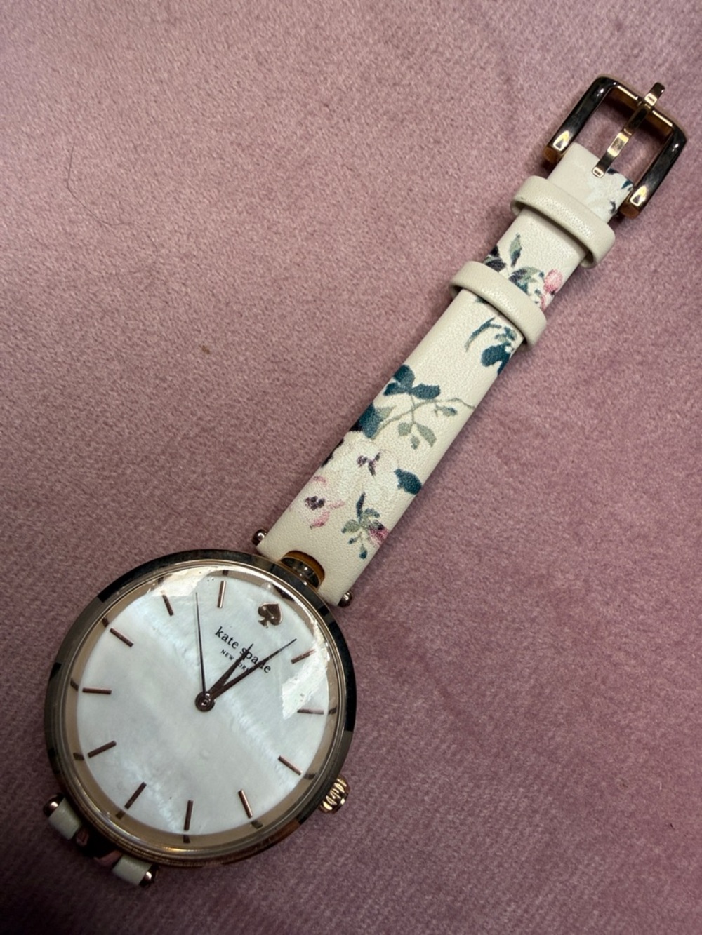 kate spade Floral Leather Strap Watch with Mother-of-Pearl Dial